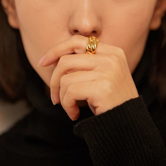 NEW 18K Gold Plated Textured Chain Link Ring - Picture 3 of 7